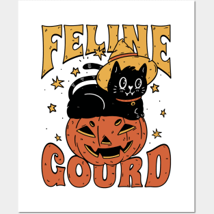 Feline Gourd Funny Halloween Pun Pumpkin Cat Posters and Art